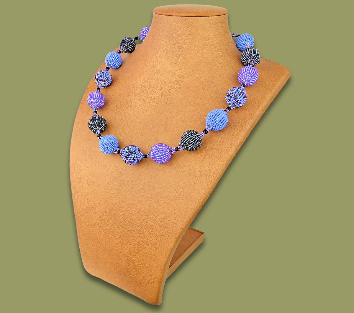 Beaded Bobble Necklace Lilac Blue Metallic
