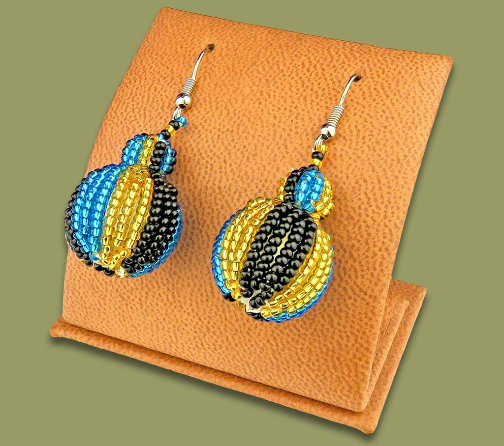 Bobble Earrings Blue Gold Black