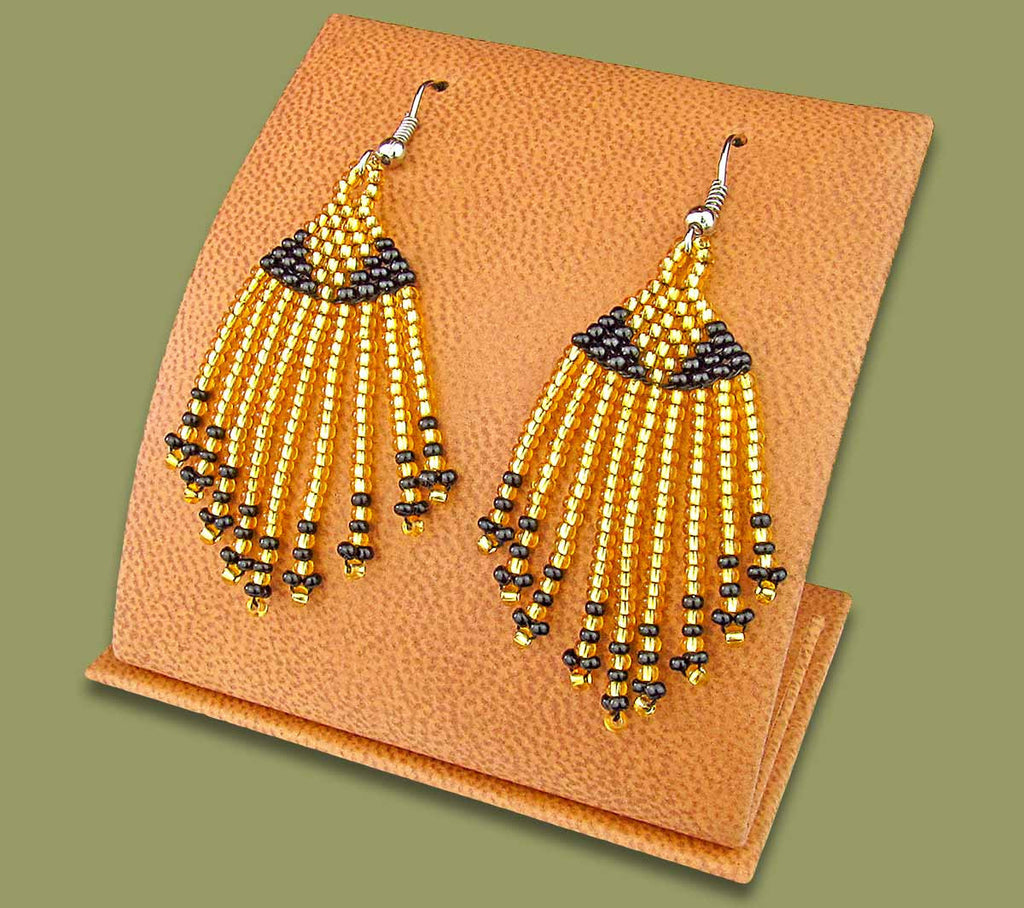 Beaded Zama Short Tassel Earrings Gold Black